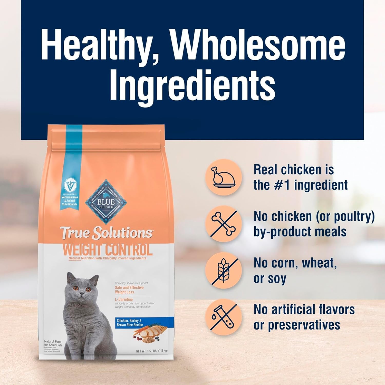 True Solutions Weight Control Natural Dry Cat Food for Adult Cats, Chicken, 11-Lb. Bag