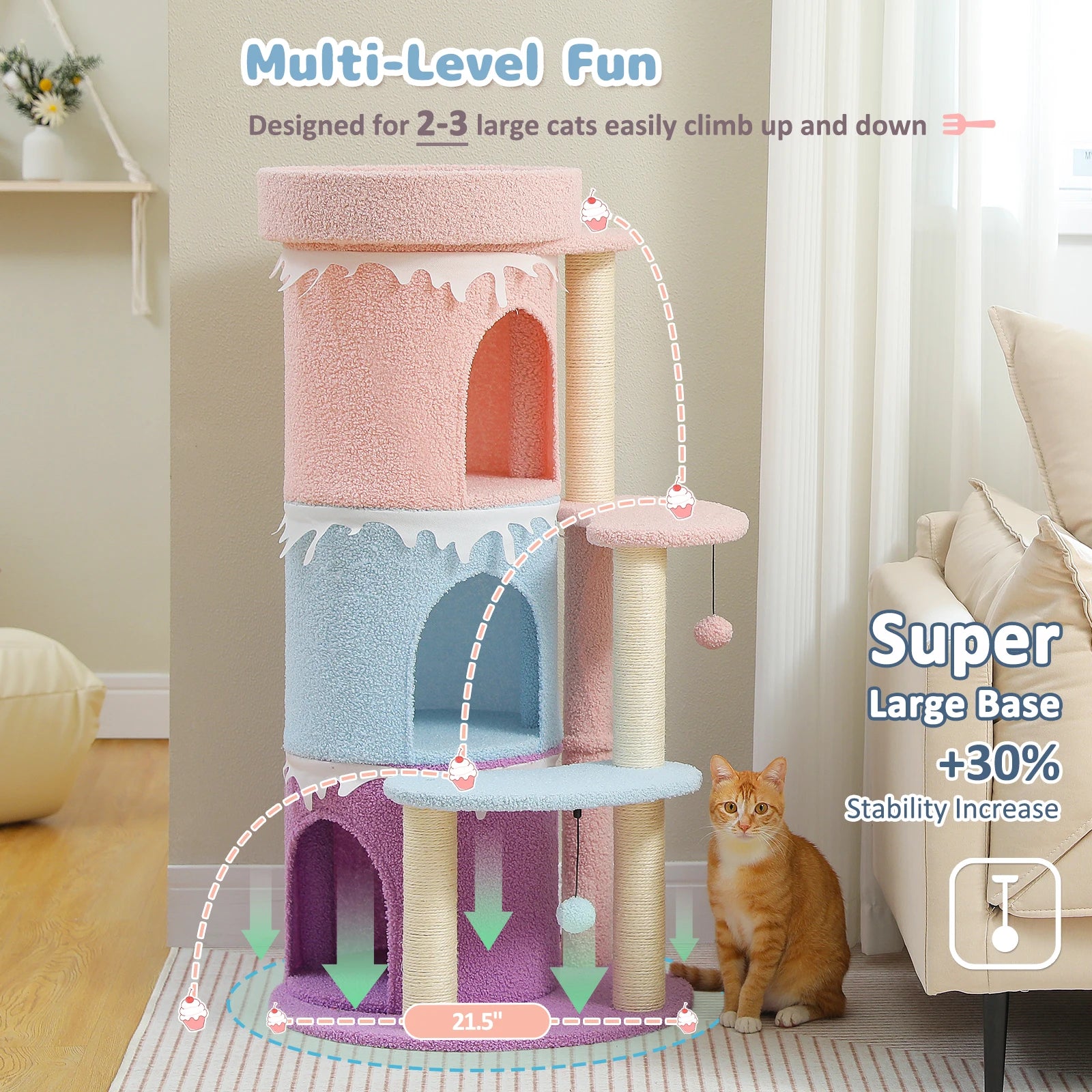 Cat Tree Cat Condos for Large Cats, Cat Tower House with Large Top Perch and Sisal Covered Scratching Posts for Indoor Cats Gift