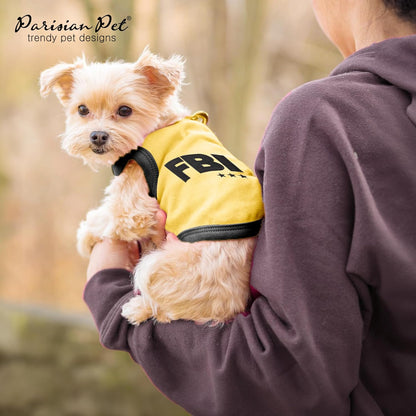 Dog T-Shirt - Embroidered FBI Shirt - 100% Cotton, Breathable Dog Clothes - Sleeveless Pet Vest - Machine Washable Yellow Dog Shirts for Small Dogs - XXS