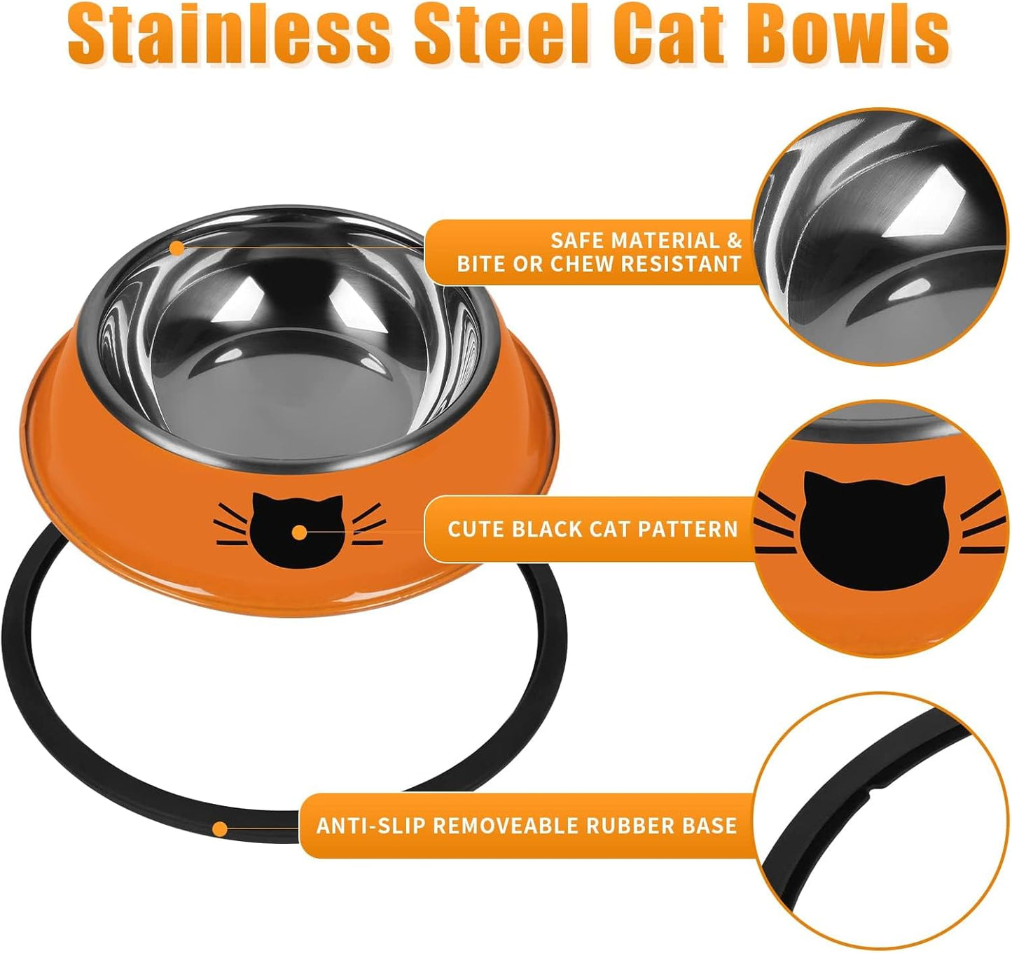 2Pcs Cat Bowls Non-Slip Stainless Steel Small Cat Food Bowls Unbreakable Thicken Cat Feeder 7 Oz Cat Dishes Suitable for Indoor Small Pets Removable Rubber Base Easily Clean Lovely Color