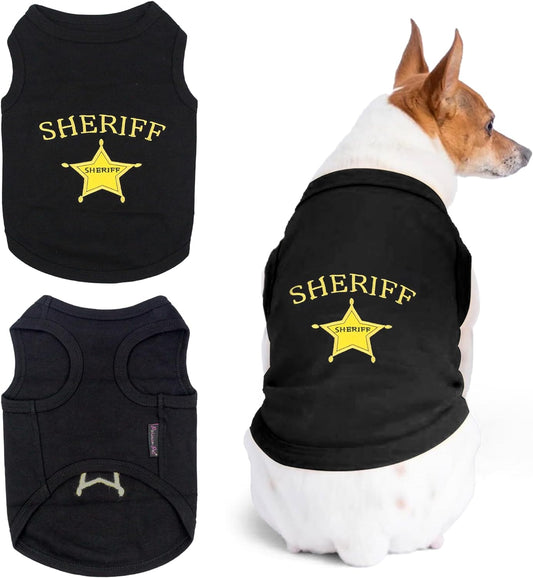 Dog Tshirt - Embroidered “ Sheriff “ Dog Shirt - Lightweight and Skin Friendly Dog Clothes - Sleeveless Dog Tee Shirts - Machine Washable Dog Shirt for Large Dogs - XL