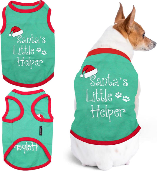 Dog Tshirt - Embroidered “ Santa’S Little Helper “ Dog Shirt - Lightweight Cotton Dog Christmas Outfit - Sleeveless Christmas Dog Clothes - Dog Shirts for Small Dogs - XXS