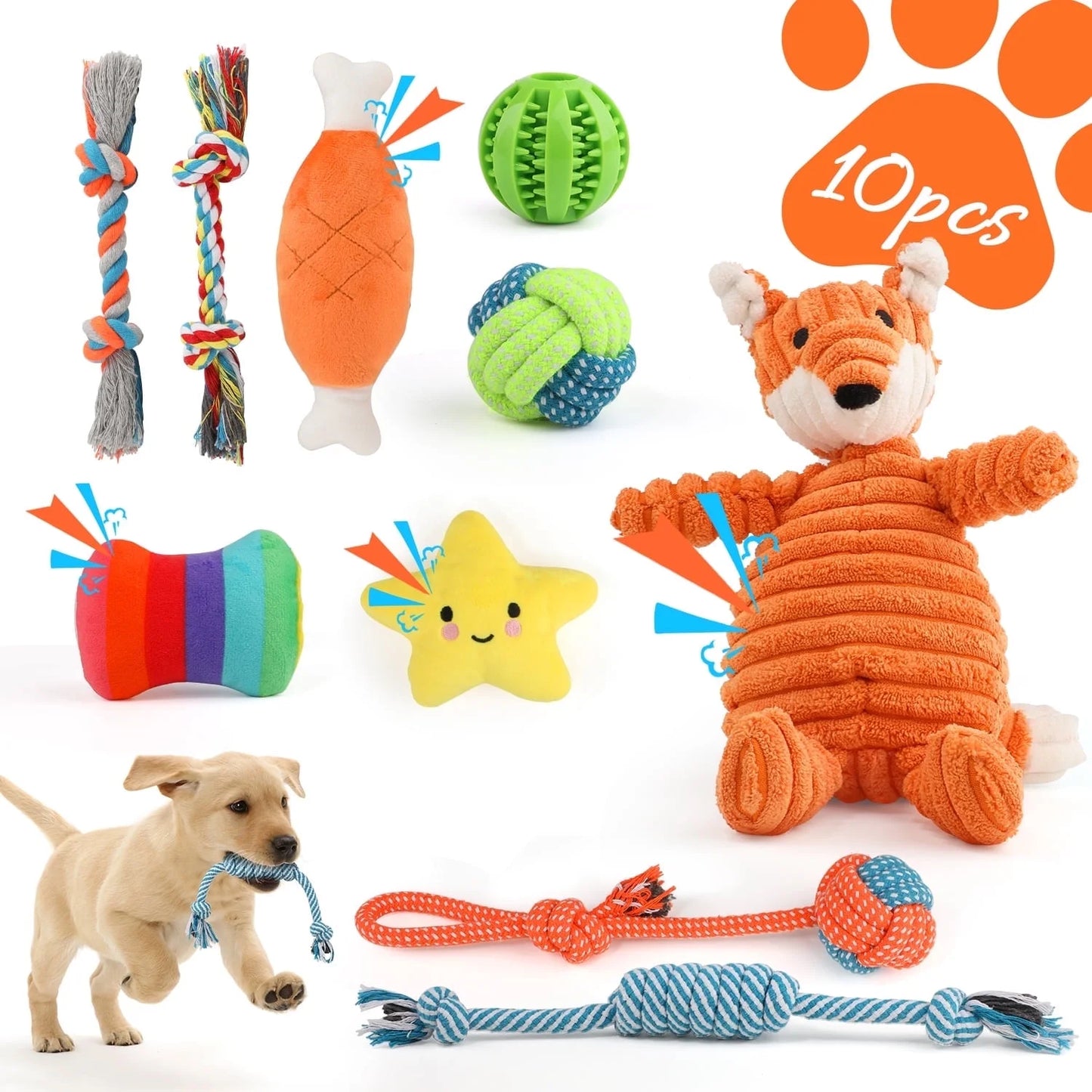 Dog Toys for Small Dogs ,10 Pack Puppy Chew Toys for Teething and Training with Plush Squeaky Toys, Treat Ball and Rope Toys to Keep Them Busy