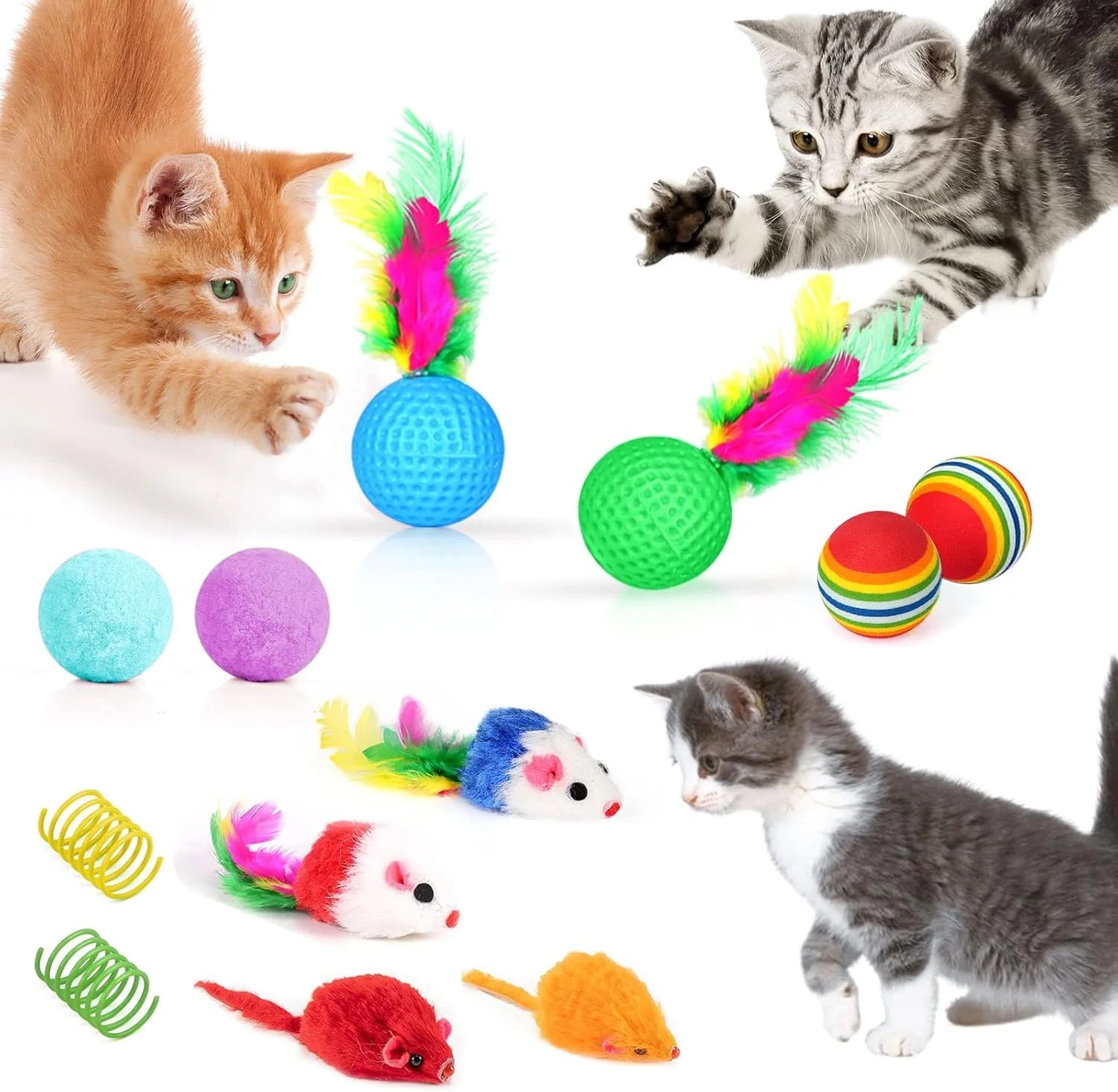 34Pcs Cat Toys Kitten Toys, Interactive Kitty Toys with Collapsible Cat Tunnels Tent, Cat Wand Catnip Feather Teaser