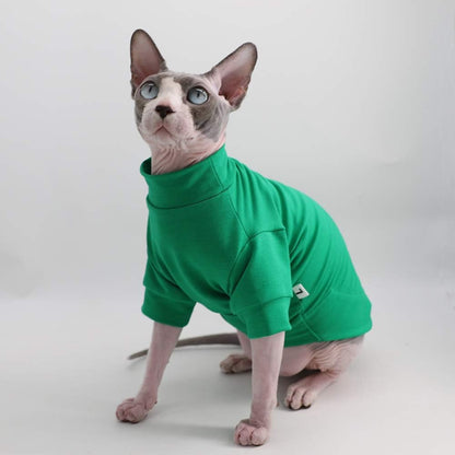 Sphynx Hairless Cat Cotton Tshirts Pet Clothes, Pullover Kitten T-Shirts with Sleeves, Cats & Small Dogs Apparel Solid Color (S (3.3-5 Lbs), Green)