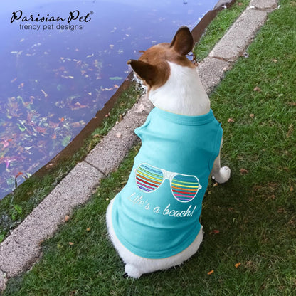 Dog Tee - Embroidered 'Life'S a Beach' Shirt - Lightweight Cotton Tank Top - Machine Washable - 2XL