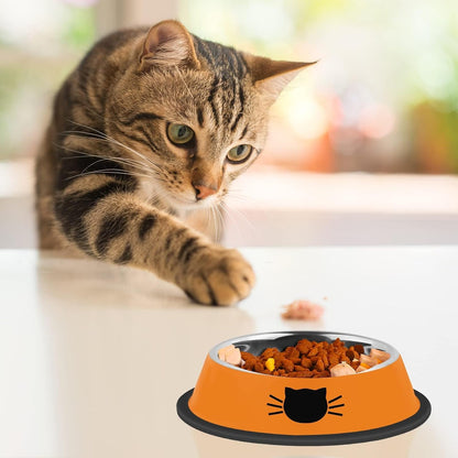 2Pcs Cat Bowls Non-Slip Stainless Steel Small Cat Food Bowls Unbreakable Thicken Cat Feeder 7 Oz Cat Dishes Suitable for Indoor Small Pets Removable Rubber Base Easily Clean Lovely Color