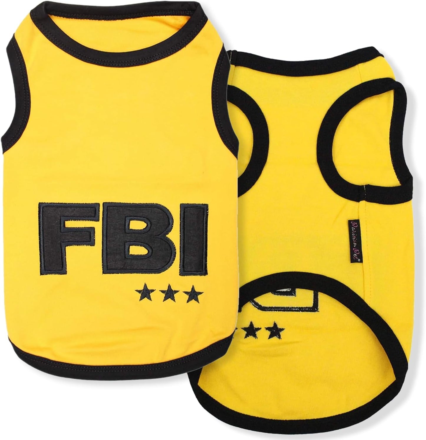 Dog T-Shirt - Embroidered FBI Shirt - 100% Cotton, Breathable Dog Clothes - Sleeveless Pet Vest - Machine Washable Yellow Dog Shirts for Small Dogs - XXS