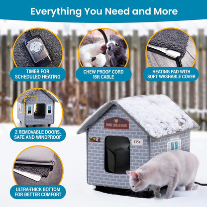 Weatherproof Heated Cat House for Outdoor Cats in Winter - Easy to Assemble Outdoor Heated Cat House