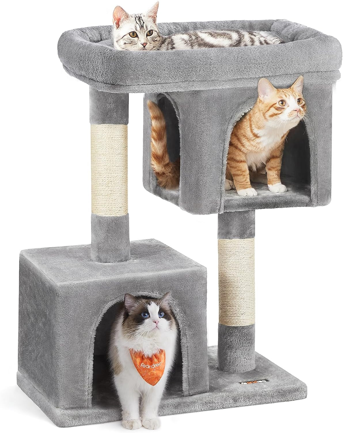 Cat Tree, 33.1-Inch Cat Tower, L, Cat Condo for Large Cats up to 16 Lb, Large Cat Perch, 2 Cat Caves, Scratching Post, Light Gray UPCT61W