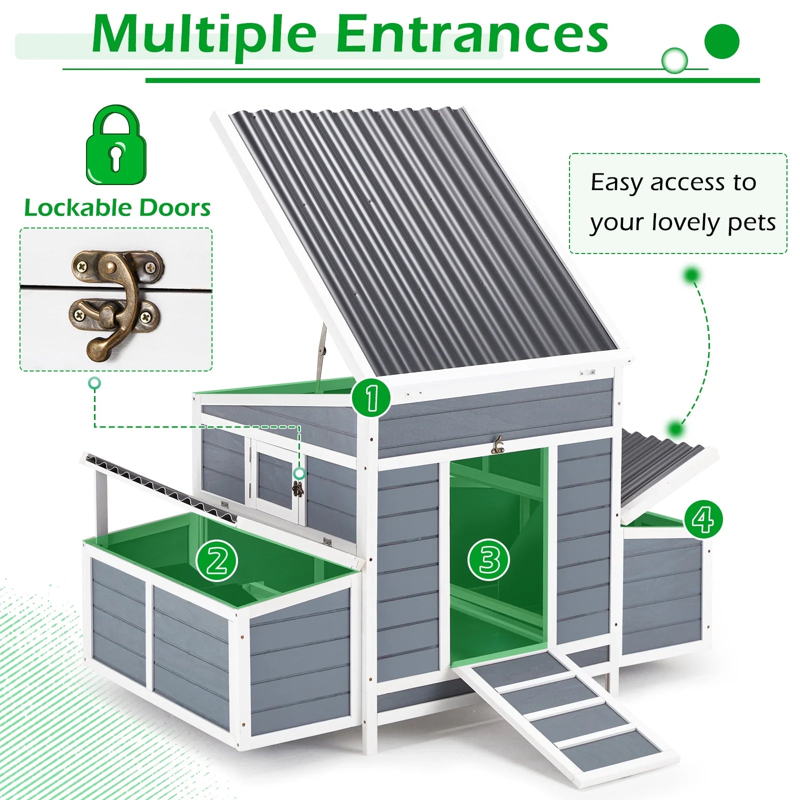 Chicken Coop 56" Large Wooden Chicken Hutch with 6 Nesting Boxes Outdoor Hen House Chicken Cage W/Ramps, Removable Tray for Easy Cleaning