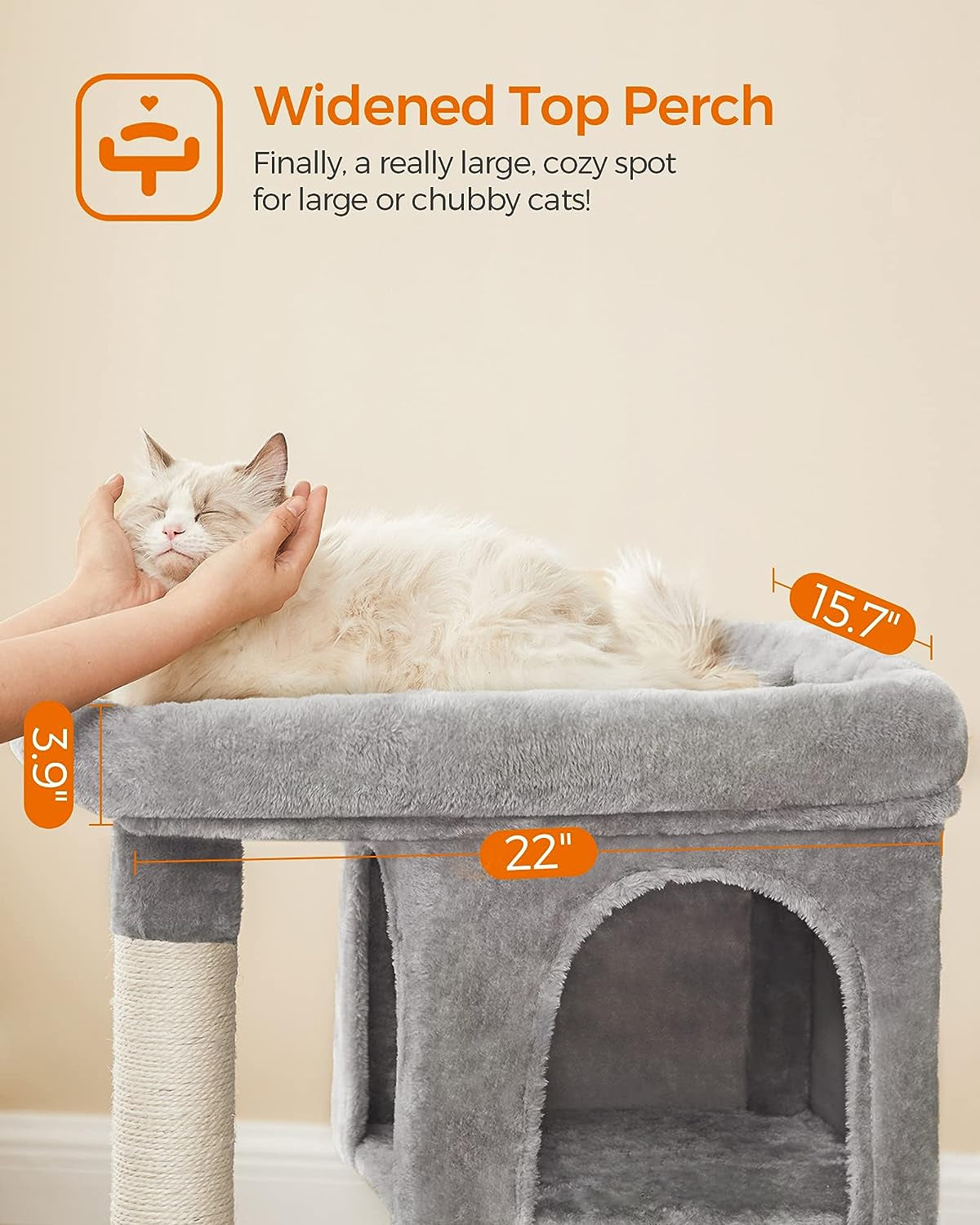 Cat Tree, 33.1-Inch Cat Tower, L, Cat Condo for Large Cats up to 16 Lb, Large Cat Perch, 2 Cat Caves, Scratching Post, Light Gray UPCT61W