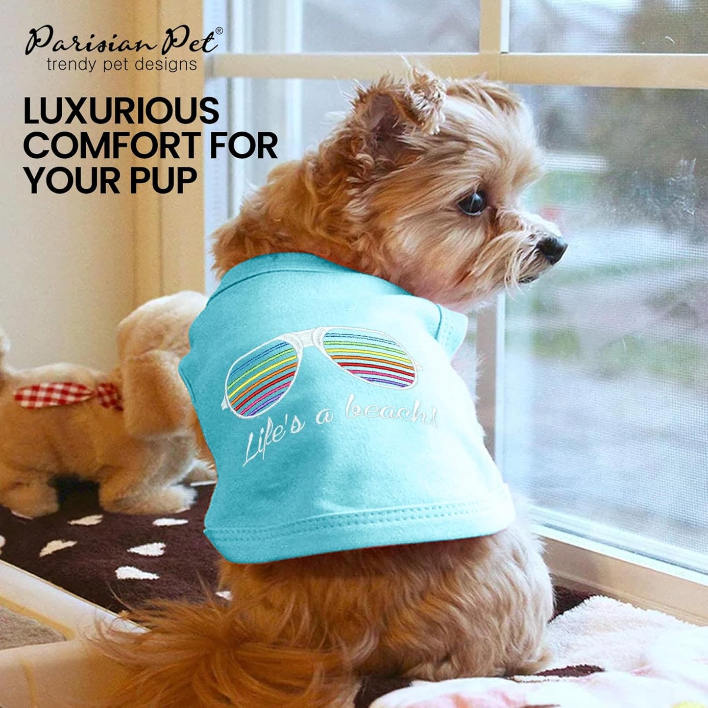 Dog Tee - Embroidered 'Life'S a Beach' Shirt - Lightweight Cotton Tank Top - Machine Washable - 2XL