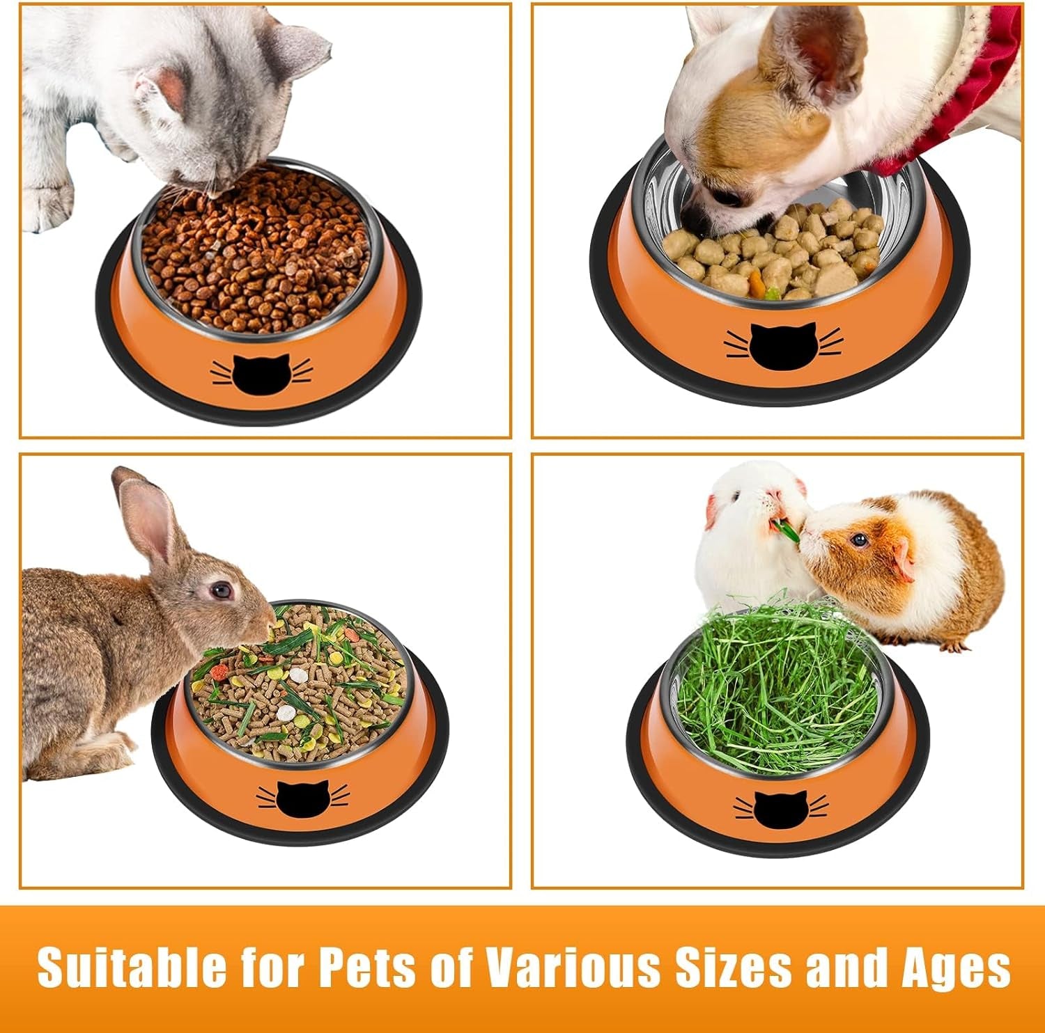 2Pcs Cat Bowls Non-Slip Stainless Steel Small Cat Food Bowls Unbreakable Thicken Cat Feeder 7 Oz Cat Dishes Suitable for Indoor Small Pets Removable Rubber Base Easily Clean Lovely Color