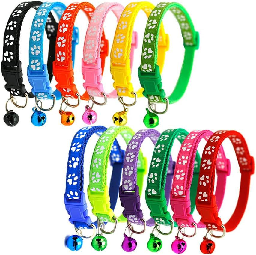 Puppy ID Collars - 12Pcs Adjustable Whelping Breakaway Collars with Bell for Newborn Puppies & Kittens, Easy to Identify for Litter Identification