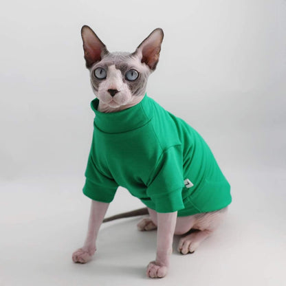 Sphynx Hairless Cat Cotton Tshirts Pet Clothes, Pullover Kitten T-Shirts with Sleeves, Cats & Small Dogs Apparel Solid Color (S (3.3-5 Lbs), Green)