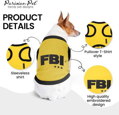 Dog T-Shirt - Embroidered FBI Shirt - 100% Cotton, Breathable Dog Clothes - Sleeveless Pet Vest - Machine Washable Yellow Dog Shirts for Small Dogs - XXS