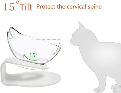 Cat Elevated Bowl with Raised Stand, 15 Degree Tilted Design Neck Guard Stand Raised Pet Food Water Feeder Bowl for Cats or Small Dogs