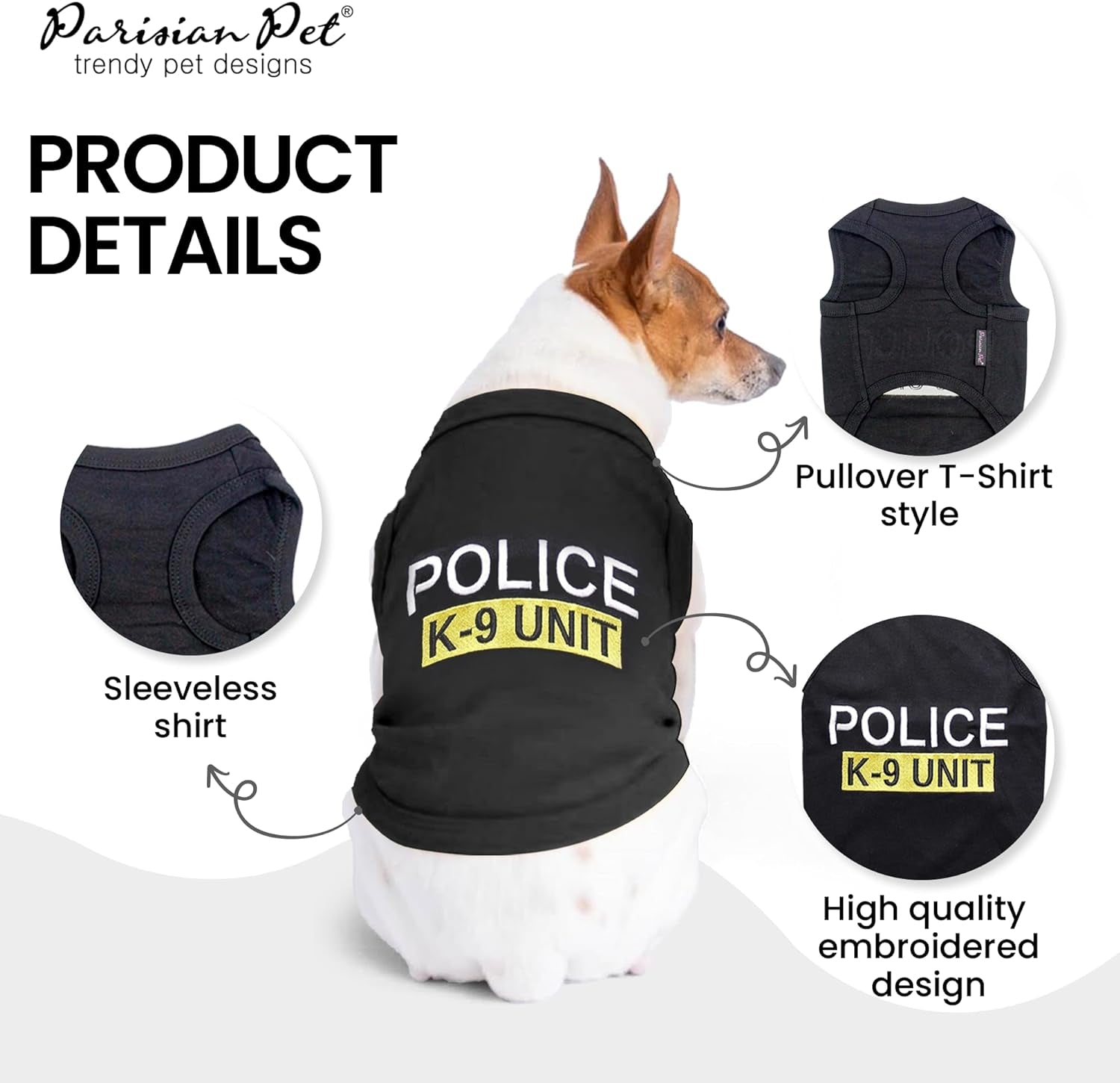 Unisex Dog T-Shirt with Embroidered 'Police K-9 Unit' Dog Shirt - 100% Cotton, Dog Costume - Breathable Police Dog Vest - Machine Washable Dog Clothes for Medium-Sized Dogs, M