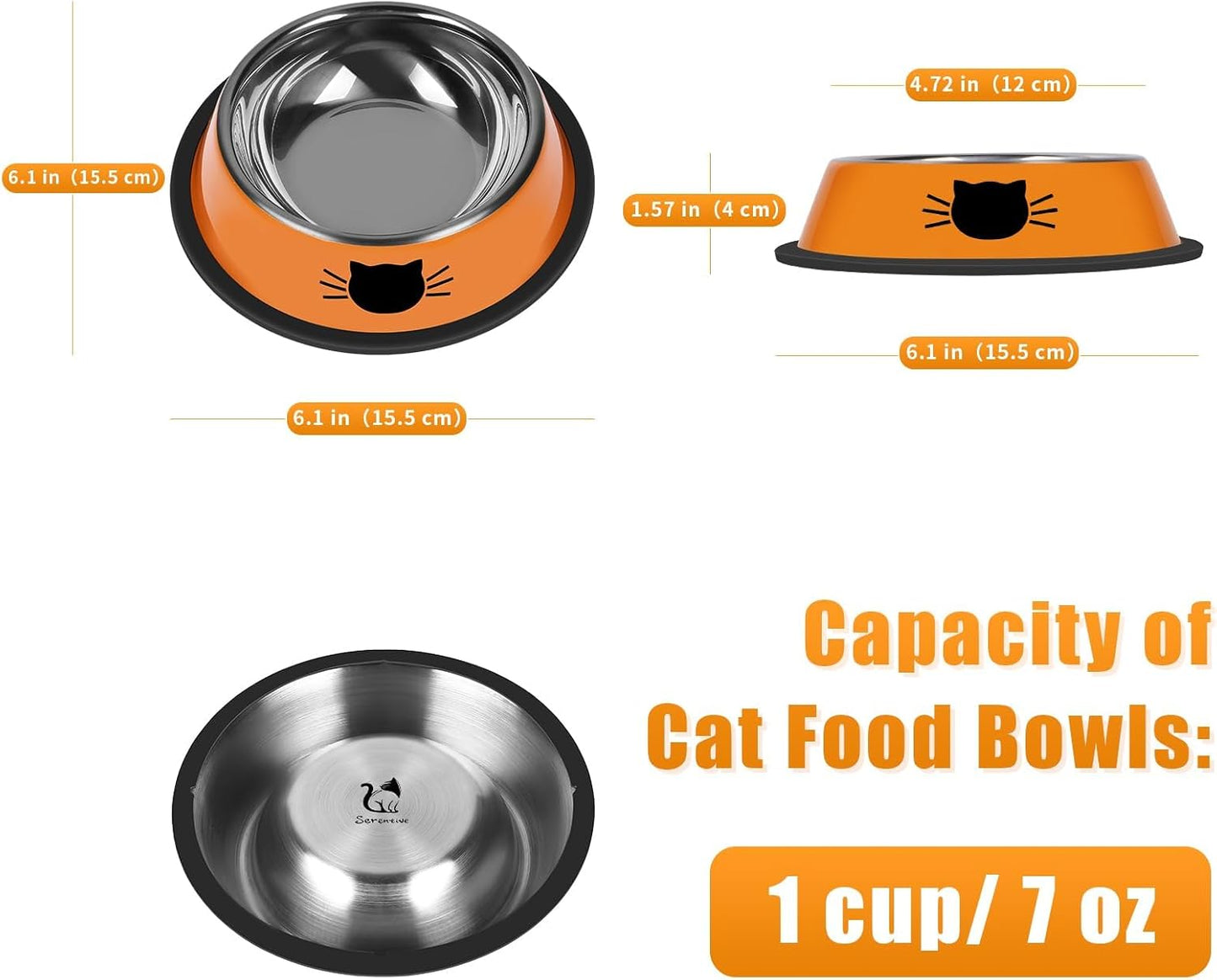 2Pcs Cat Bowls Non-Slip Stainless Steel Small Cat Food Bowls Unbreakable Thicken Cat Feeder 7 Oz Cat Dishes Suitable for Indoor Small Pets Removable Rubber Base Easily Clean Lovely Color