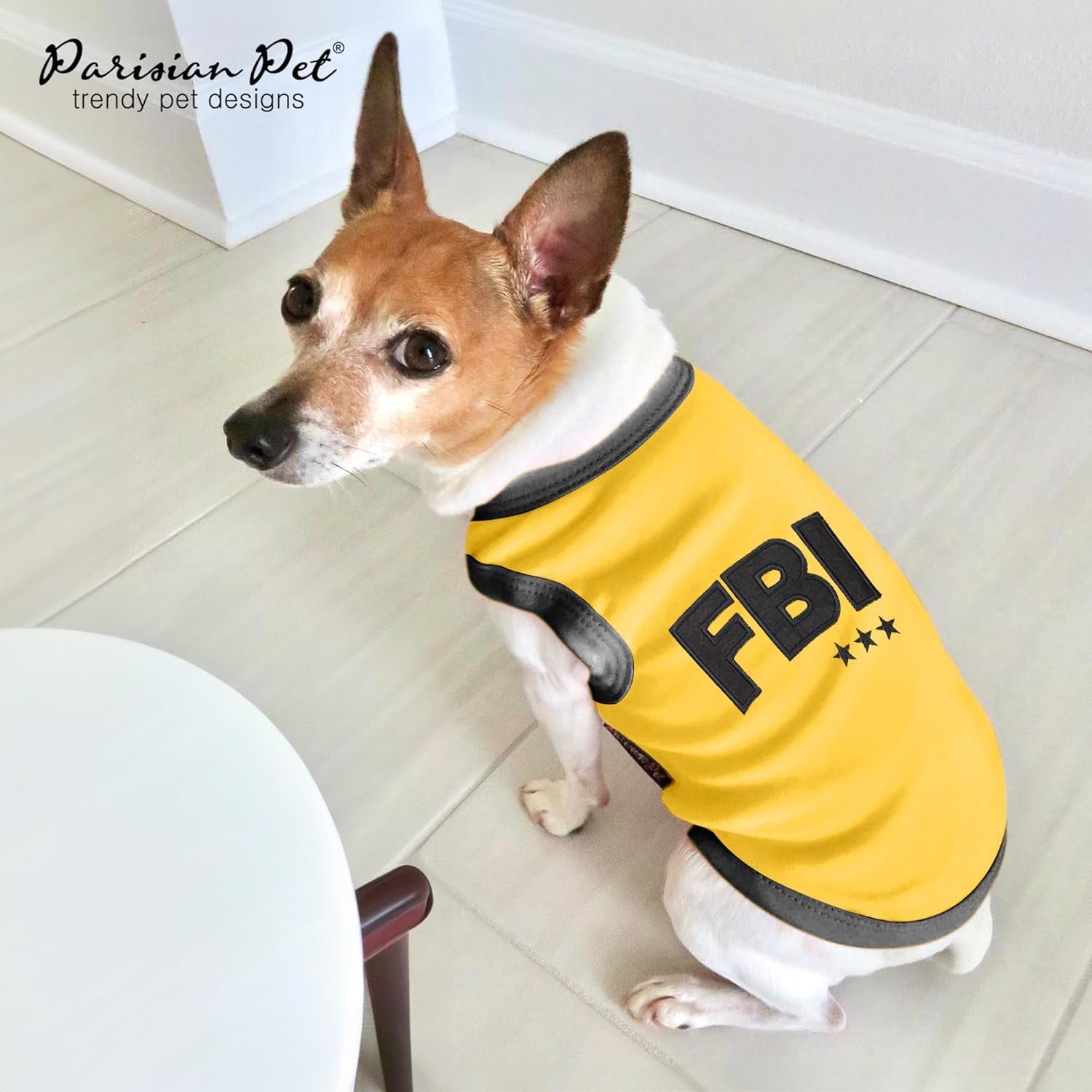 Dog T-Shirt - Embroidered FBI Shirt - 100% Cotton, Breathable Dog Clothes - Sleeveless Pet Vest - Machine Washable Yellow Dog Shirts for Small Dogs - XXS