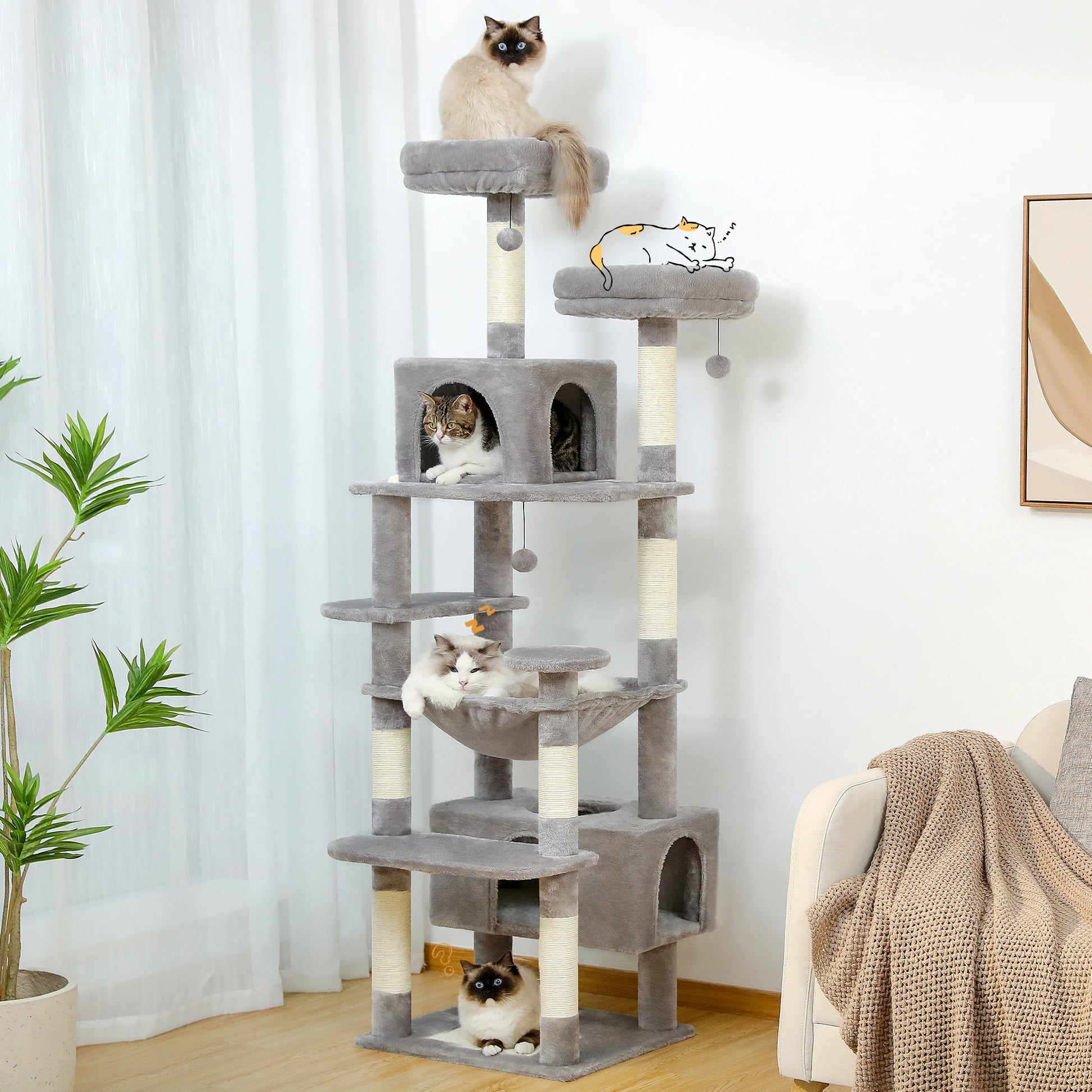 Multi-Level Cat Tree Luxury Cat Tower with Condo Hammock Cat Scrapers with Scratching Post Cat Accessories Cat Toy