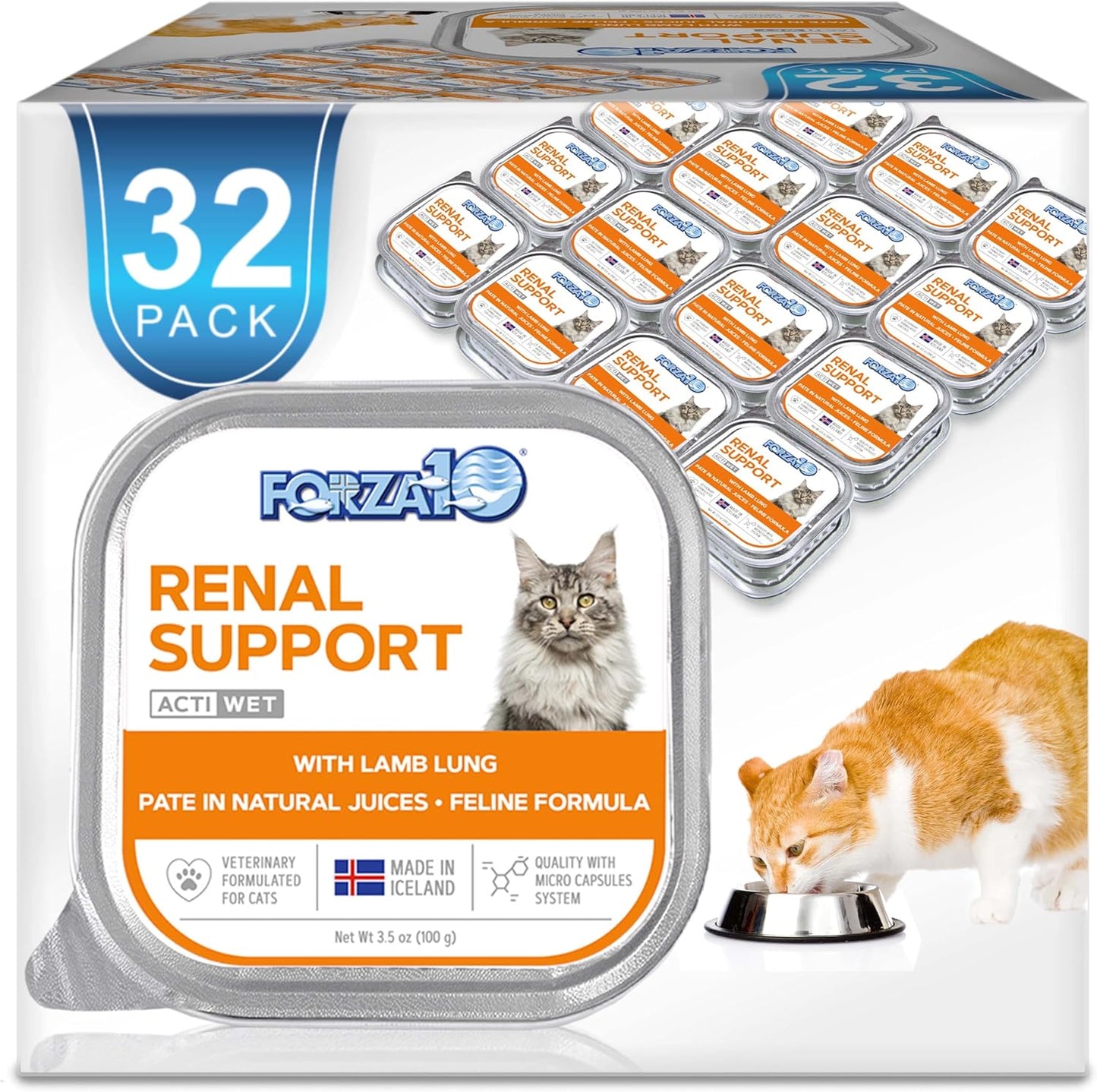 Kidney Care Cat Food – Renal Support Wet Cat Food with Lamb, 3.5 Oz Cans, 32 Pack – Vet Formulated, Made in Italy