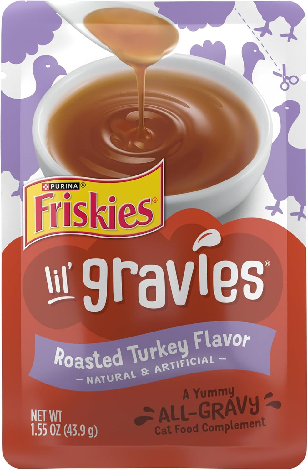 Purina  Lil' Gravies Roasted Turkey Flavor Cat Food Lickable Cat Treats - (Pack of 16) 1.55 Oz. Pouches