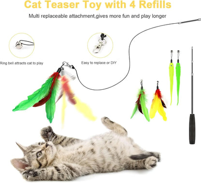 34Pcs Cat Toys Kitten Toys, Interactive Kitty Toys with Collapsible Cat Tunnels Tent, Cat Wand Catnip Feather Teaser